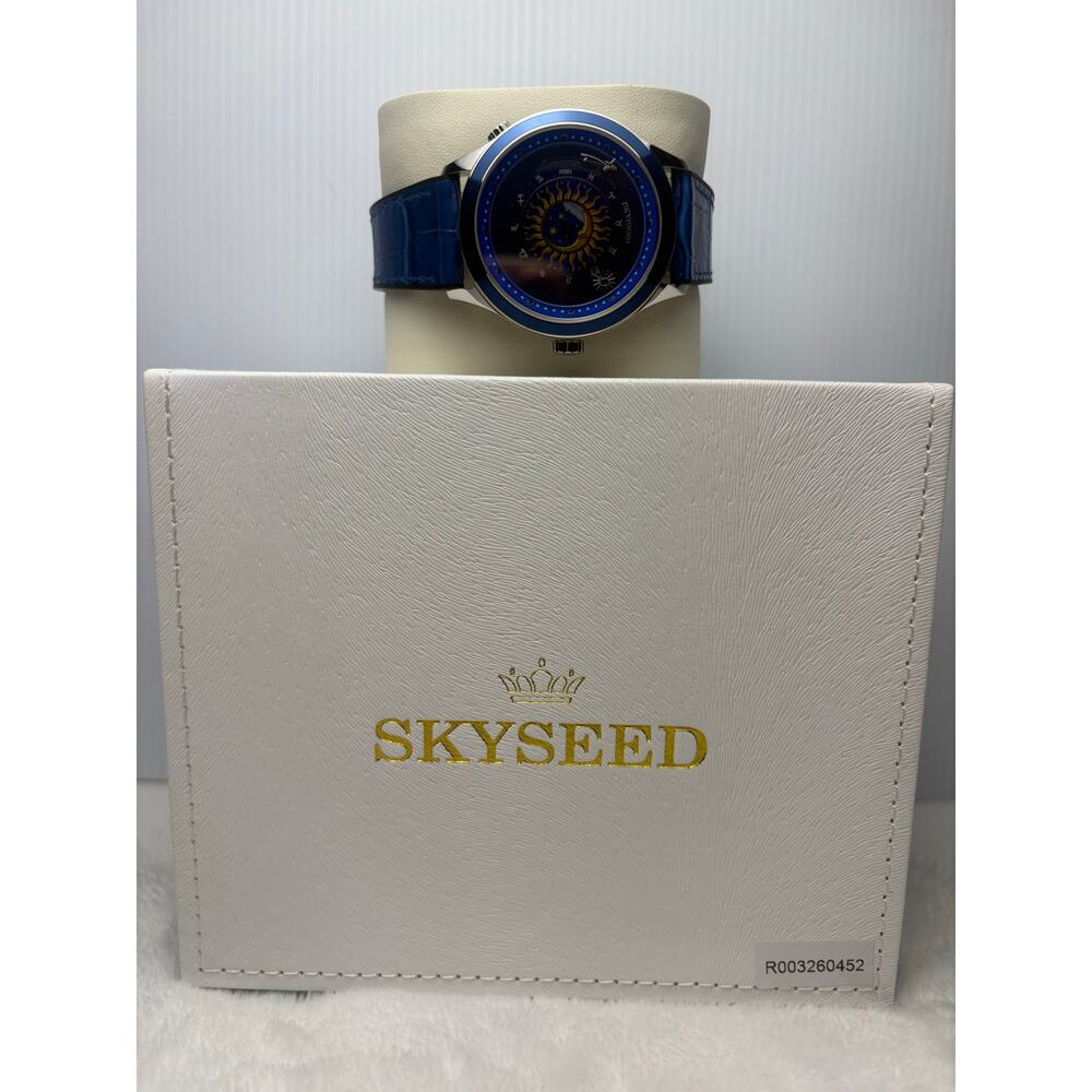 Skyseed Men's Blue Dial Watch with Blue Leather Strap